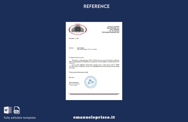modello di riferimento della banca albanese in stile verificato